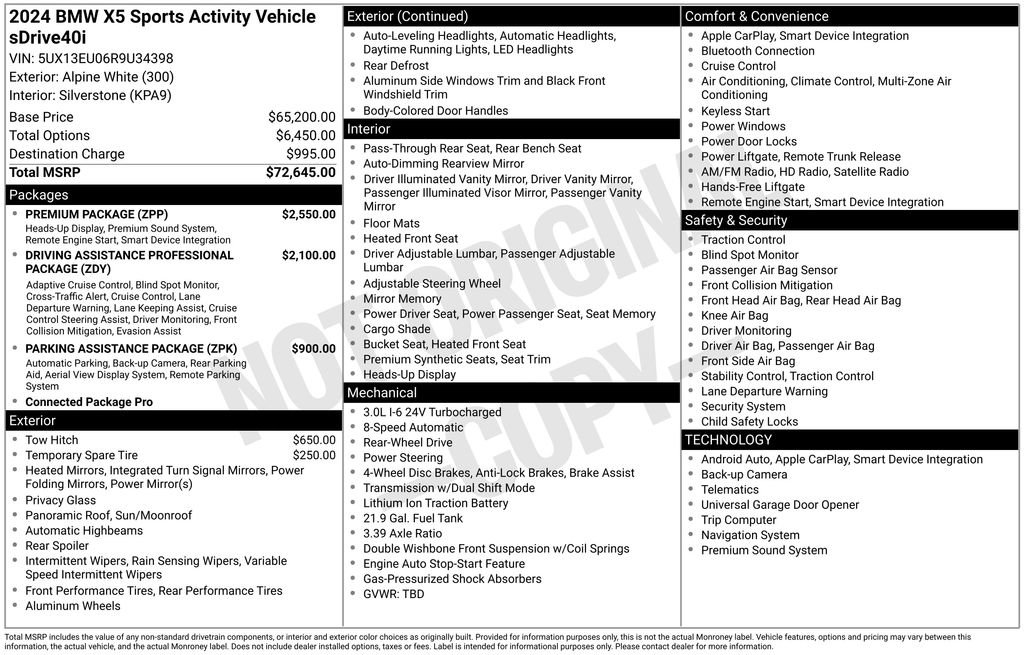 Used 2024 BMW X5 sDrive40i w/ Premium Package RWD image 8