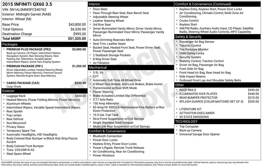 Used 2015 INFINITI QX60 AWD w/ Premium Plus Package image 5