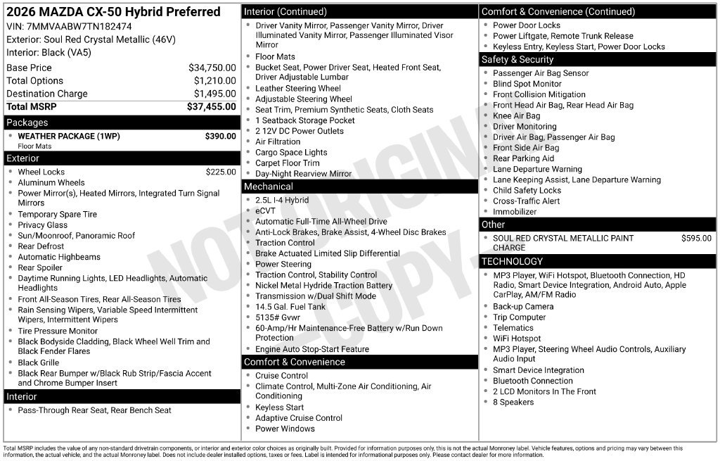 New 2026 MAZDA CX-50 2.5 Hybrid w/ Weather Package AWD/4WD image 25