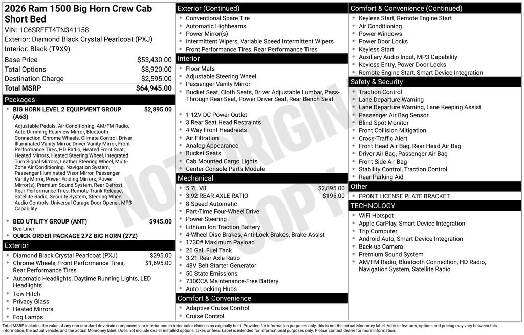 New 2026 RAM 1500 Big Horn AWD/4WD image 5