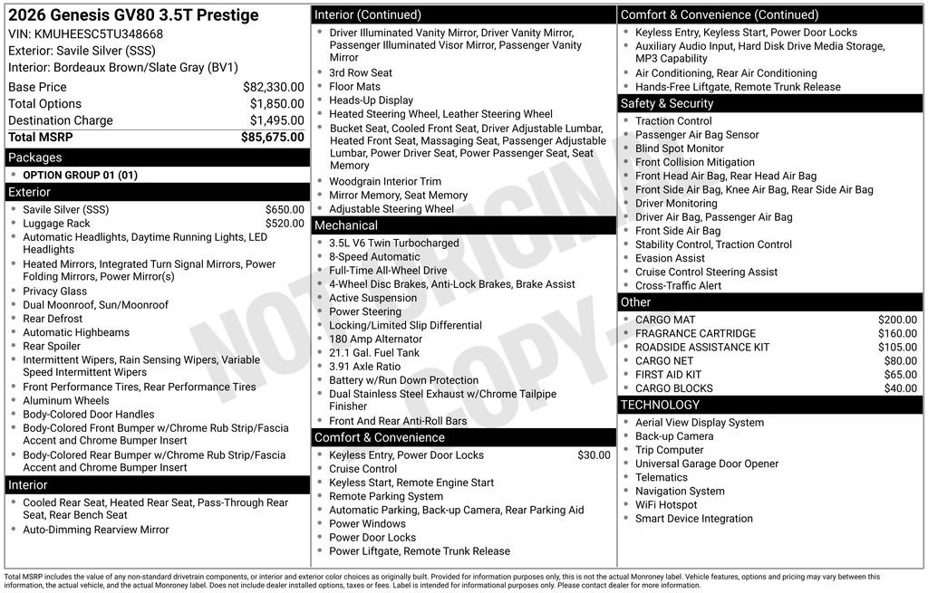 New 2026 Genesis GV80 3.5T Prestige AWD/4WD image 4