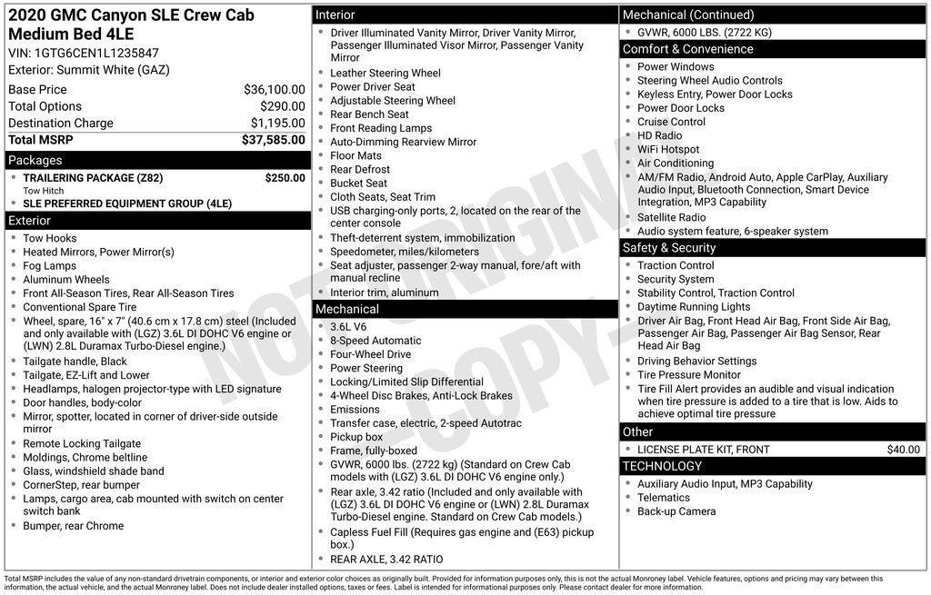 Used 2020 GMC Canyon SLE w/ Trailering Package AWD/4WD image 38