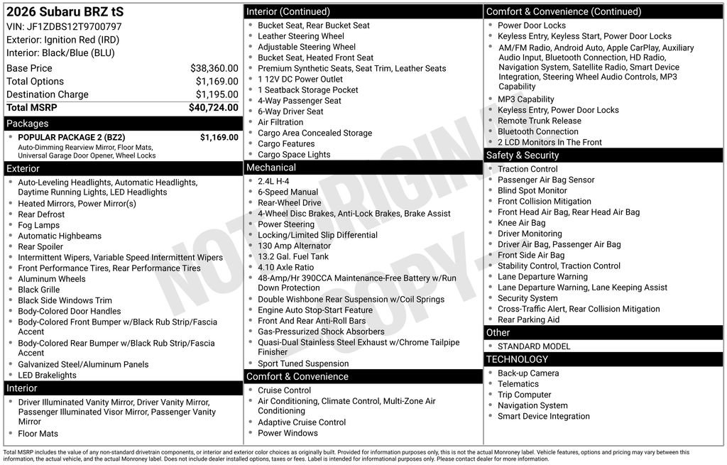 Used 2026 Subaru BRZ tS w/ Popular Package 2 RWD image 15