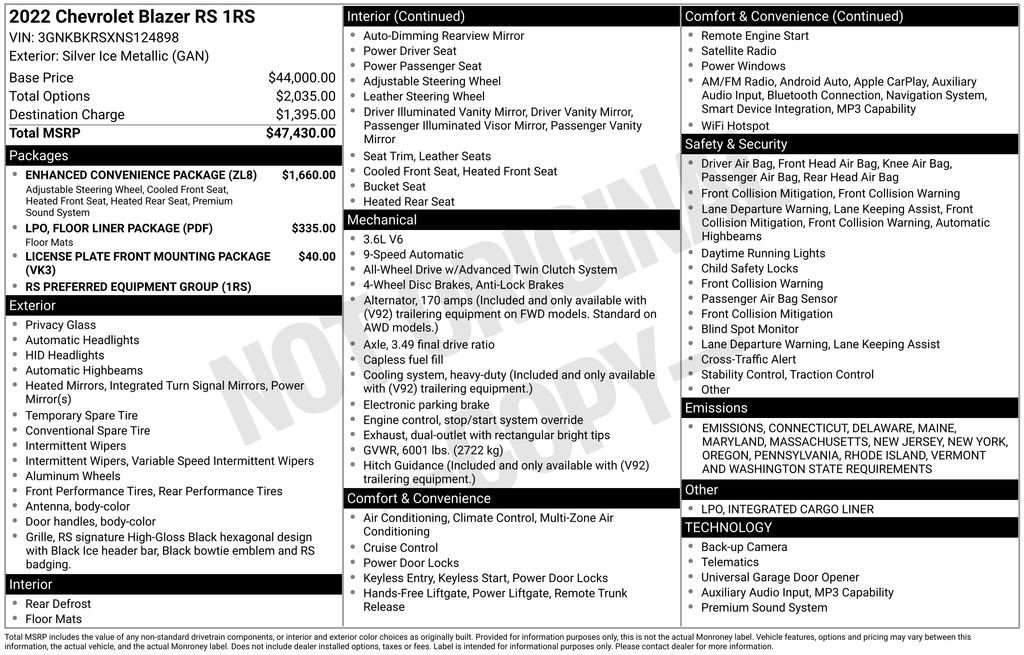 Used 2022 Chevrolet Blazer RS w/ Enhanced Convenience Package image 2