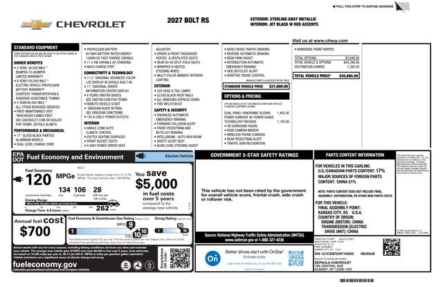 New 2027 Chevrolet Bolt RS w/ Technology Package FWD image 2