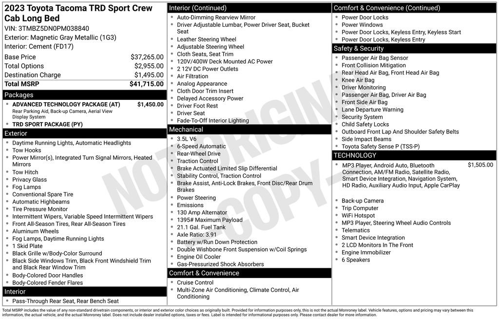 Used 2023 Toyota Tacoma TRD Sport w/ Advanced Technology Package RWD image 17