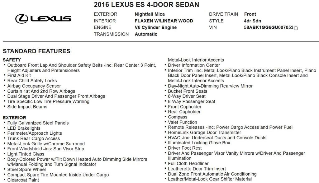 Used 2016 Lexus ES 350 w/ Luxury Package w/Wood Trim image 17