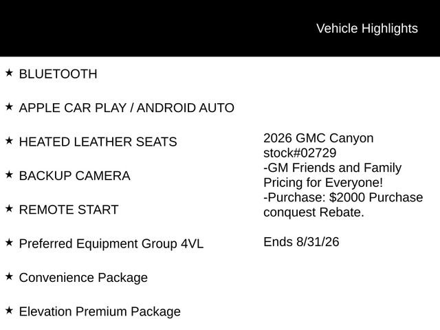 New 2026 GMC Canyon Elevation w/ Convenience Package