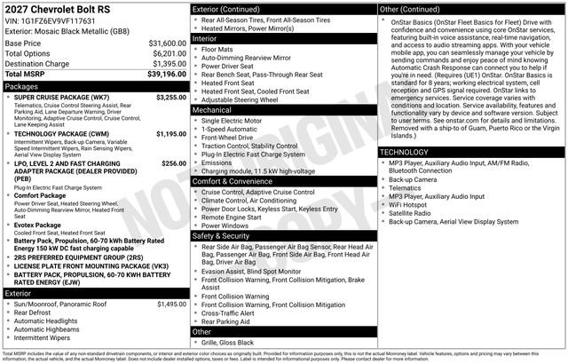 New 2027 Chevrolet Bolt RS w/ Super Cruise Package FWD image 43