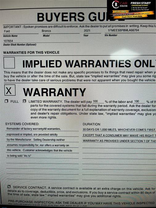 Used 2021 Ford Bronco Black Diamond AWD/4WD image 32