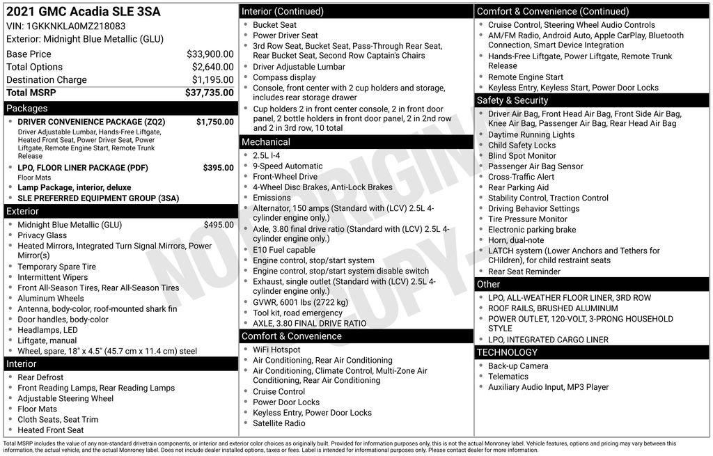 Used 2021 GMC Acadia SLE w/ Driver Convenience Package image 13