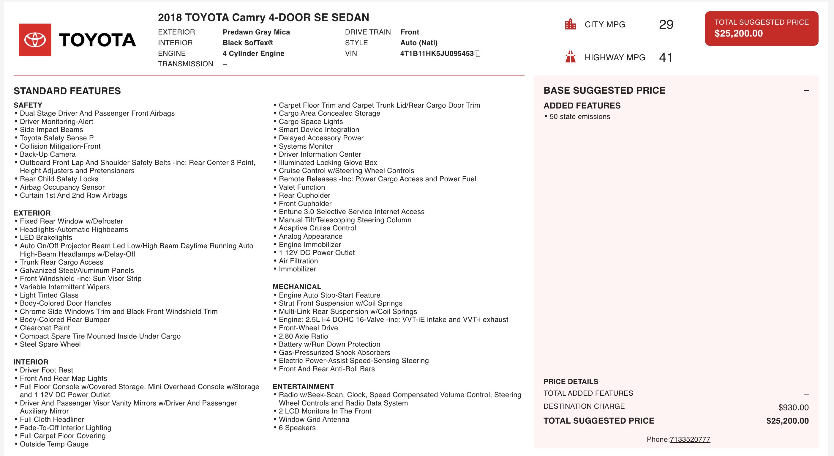 Used 2018 Toyota Camry SE image 2