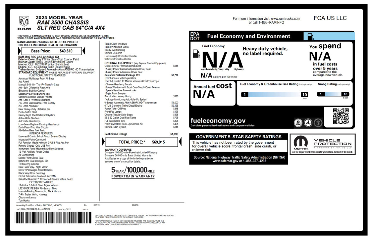 Used 2023 RAM 3500 SLT w/ Quick Order Package 2YG SLT image 4