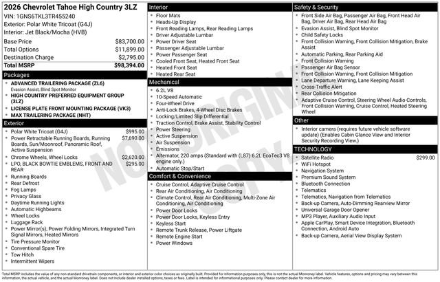 New 2026 Chevrolet Tahoe High Country AWD/4WD image 4