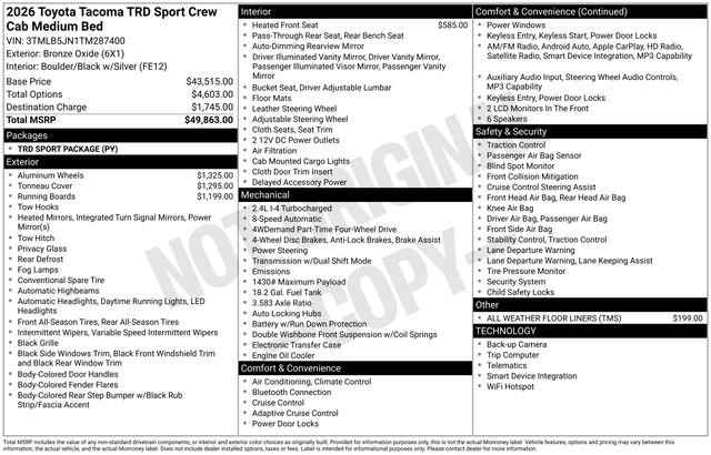New 2026 Toyota Tacoma TRD Sport
