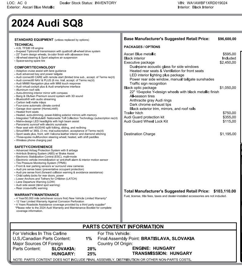 Used 2024 Audi SQ8 Premium Plus AWD/4WD image 2