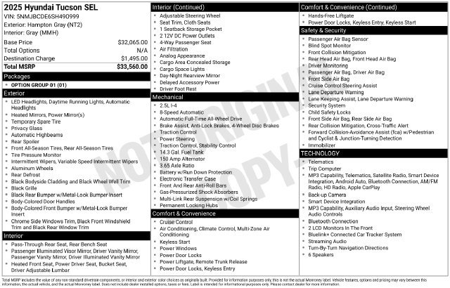Used 2025 Hyundai Tucson SEL AWD/4WD image 4