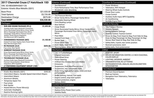 Used 2017 Chevrolet Cruze LT w/ Sun And Sound Package FWD image 4