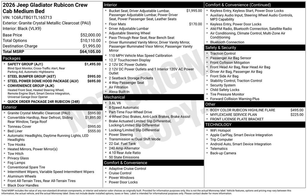 New 2026 Jeep Gladiator Rubicon w/ Safety Group AWD/4WD image 6