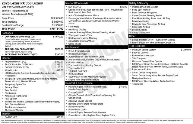 New 2026 Lexus RX 350 AWD w/ Convenience Package image 40
