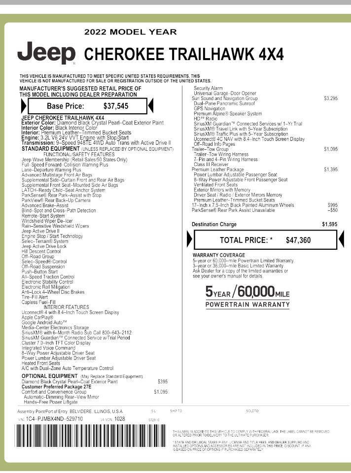 Used 2022 Jeep Cherokee Trailhawk w/ Sun, Sound & Nav Group image 2