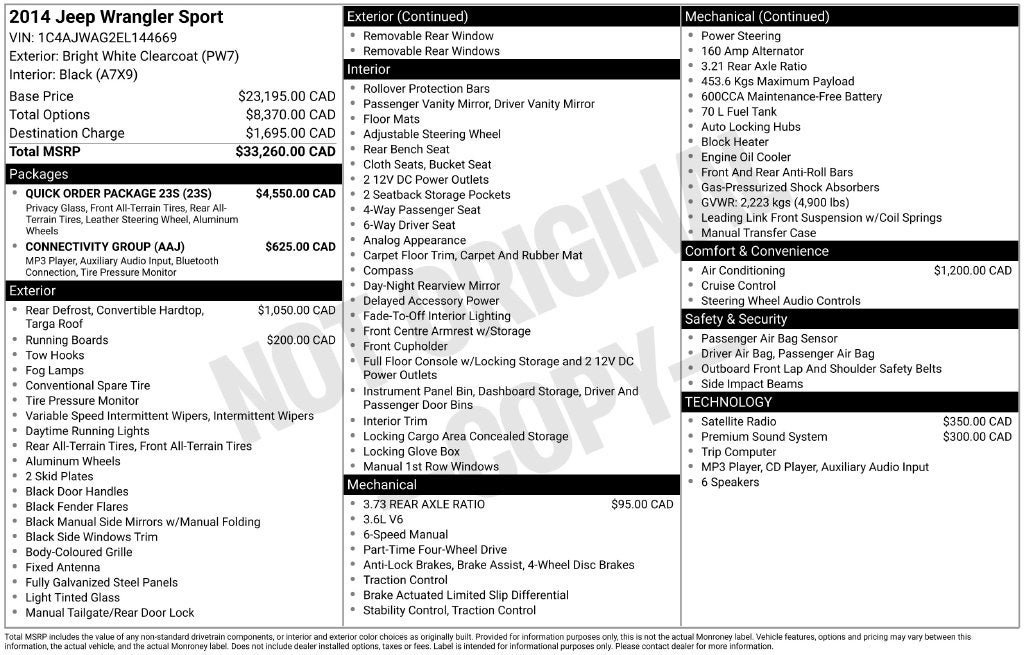 Used 2014 Jeep Wrangler Sport w/ Quick Order Package 23S AWD/4WD image 3