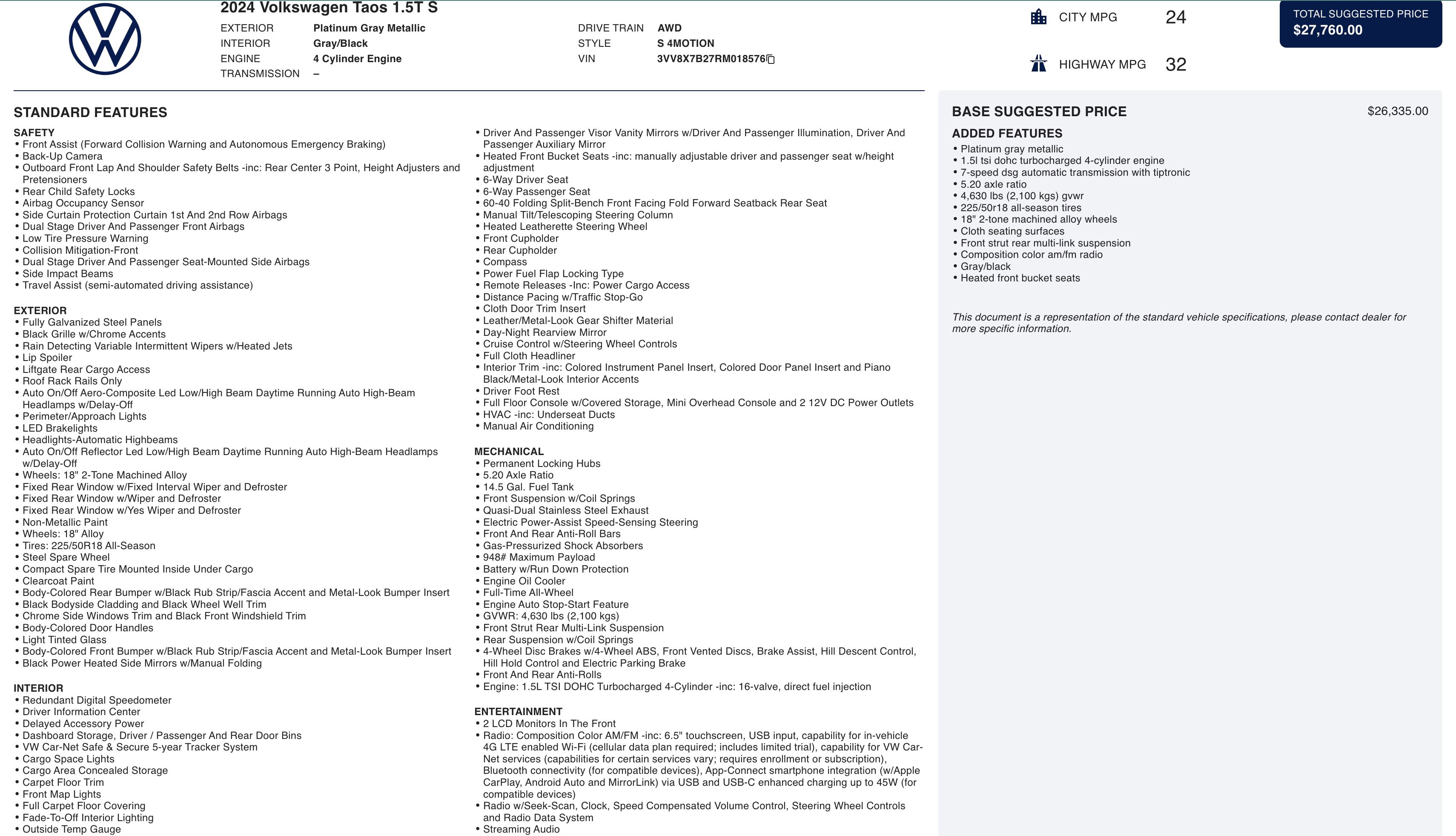 Used 2024 Volkswagen Taos S image 4