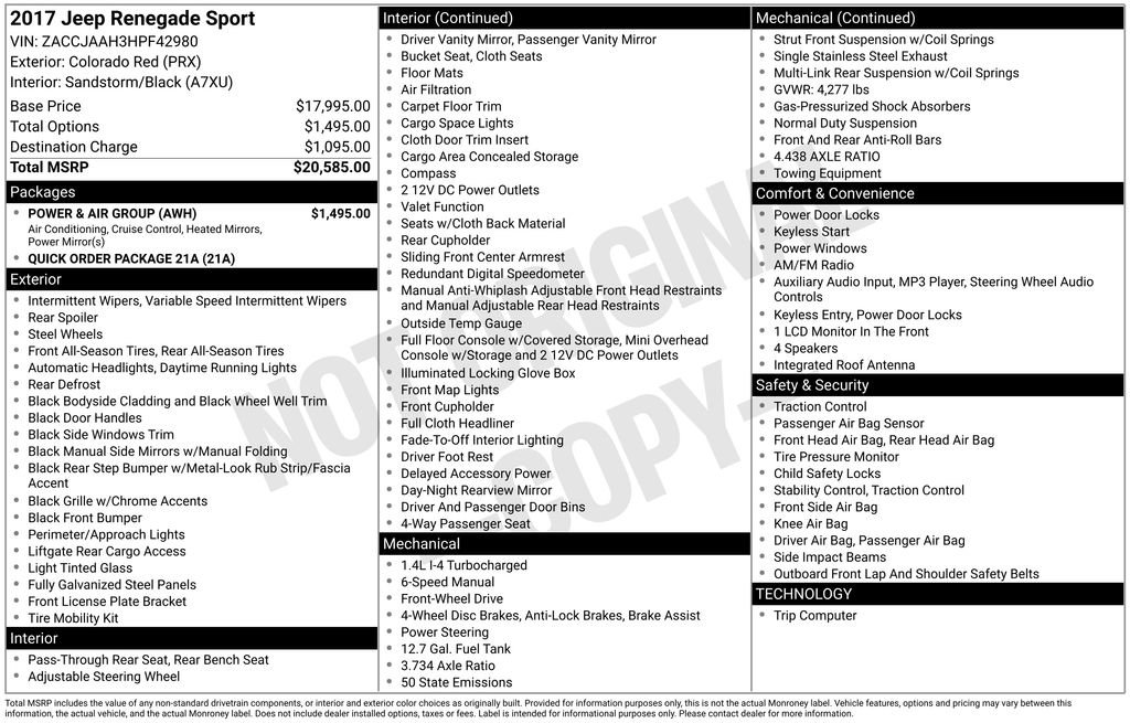 Used 2017 Jeep Renegade Sport w/ Power & Air Group image 32