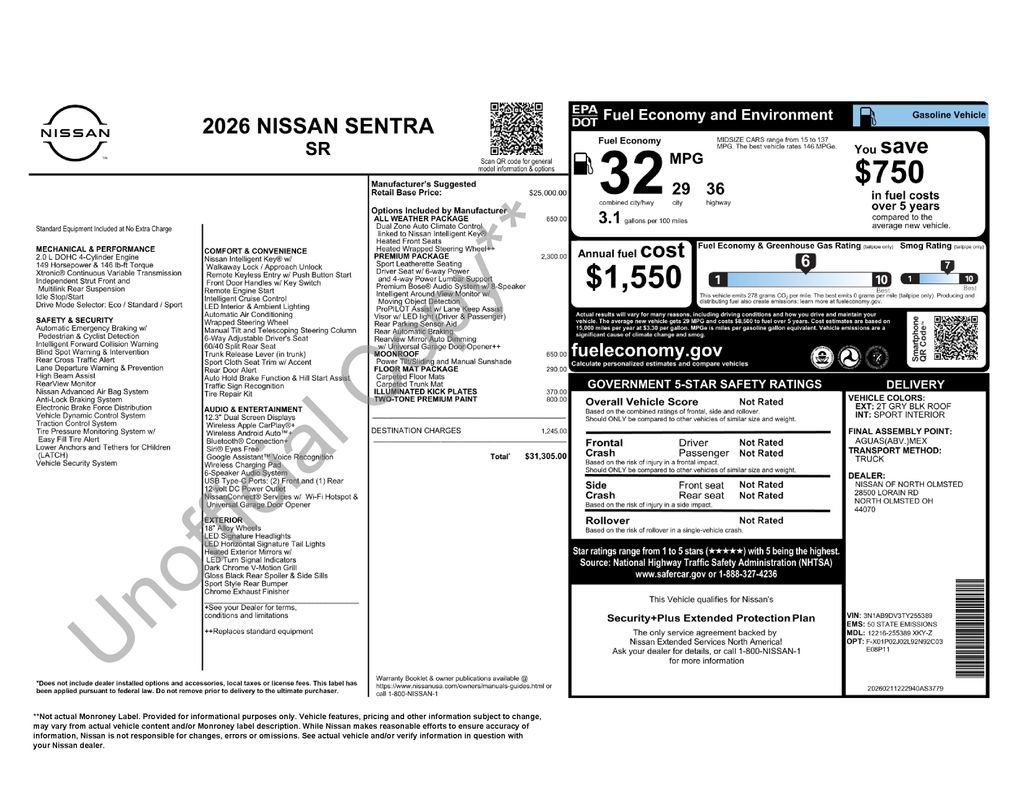New 2026 Nissan Sentra SR w/ SR Premium Package FWD image 2