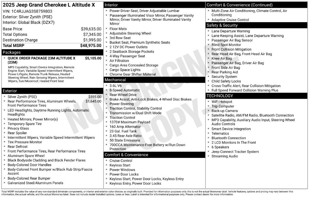 Certified 2025 Jeep Grand Cherokee L Altitude RWD image 9
