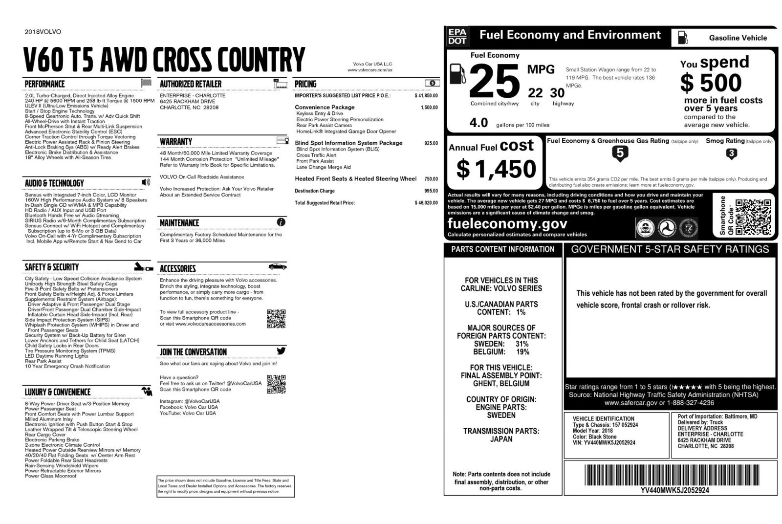 Used 2018 Volvo V60 T5 Cross Country w/ Convenience Package AWD/4WD image 50