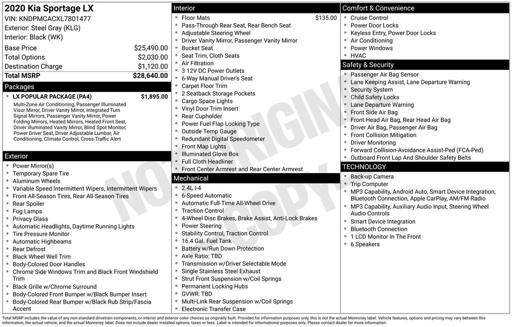 Used 2020 Kia Sportage LX w/ LX Popular Package AWD/4WD image 4