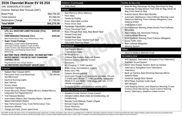 New 2026 Chevrolet Blazer EV SS w/ Performance Package AWD/4WD image 38