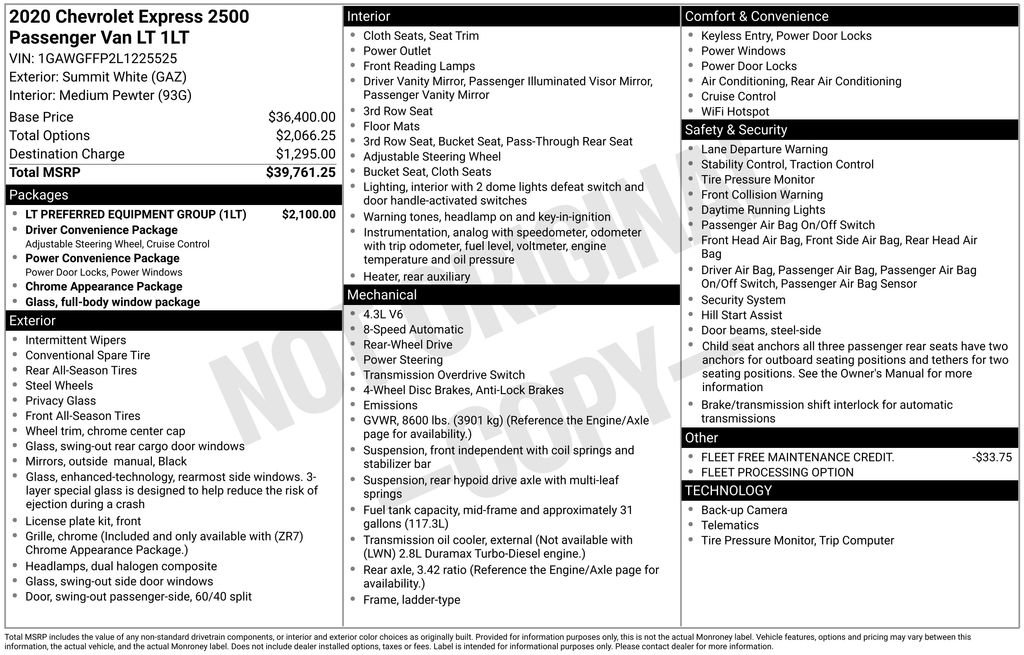 Used 2020 Chevrolet Express 2500 LT w/ LT Preferred Equipment Group RWD image 6