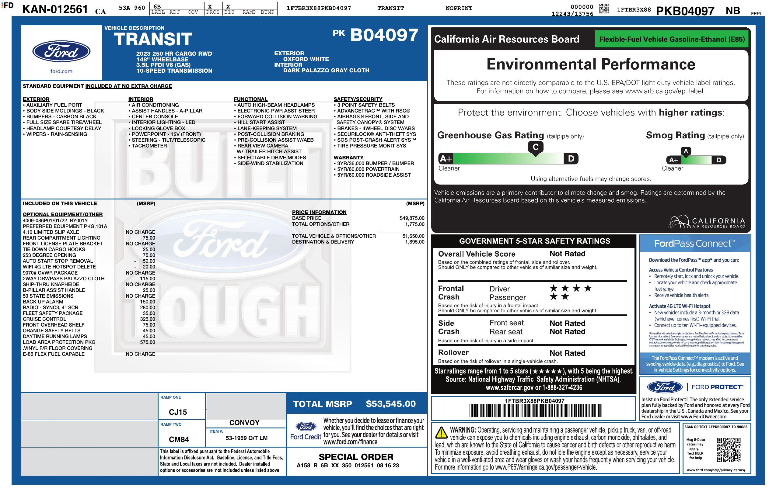 Used 2023 Ford Transit 250 148 High Roof Extended w/ Load Area Protection Package RWD image 4