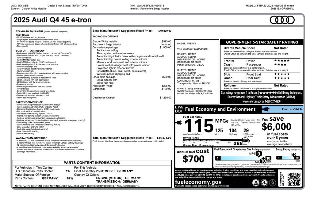 Used 2025 Audi Q4 e-tron Premium w/ Convenience Package RWD image 4