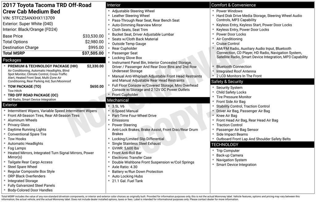 Used 2017 Toyota Tacoma TRD Off-Road w/ Premium & Technology Package AWD/4WD image 43