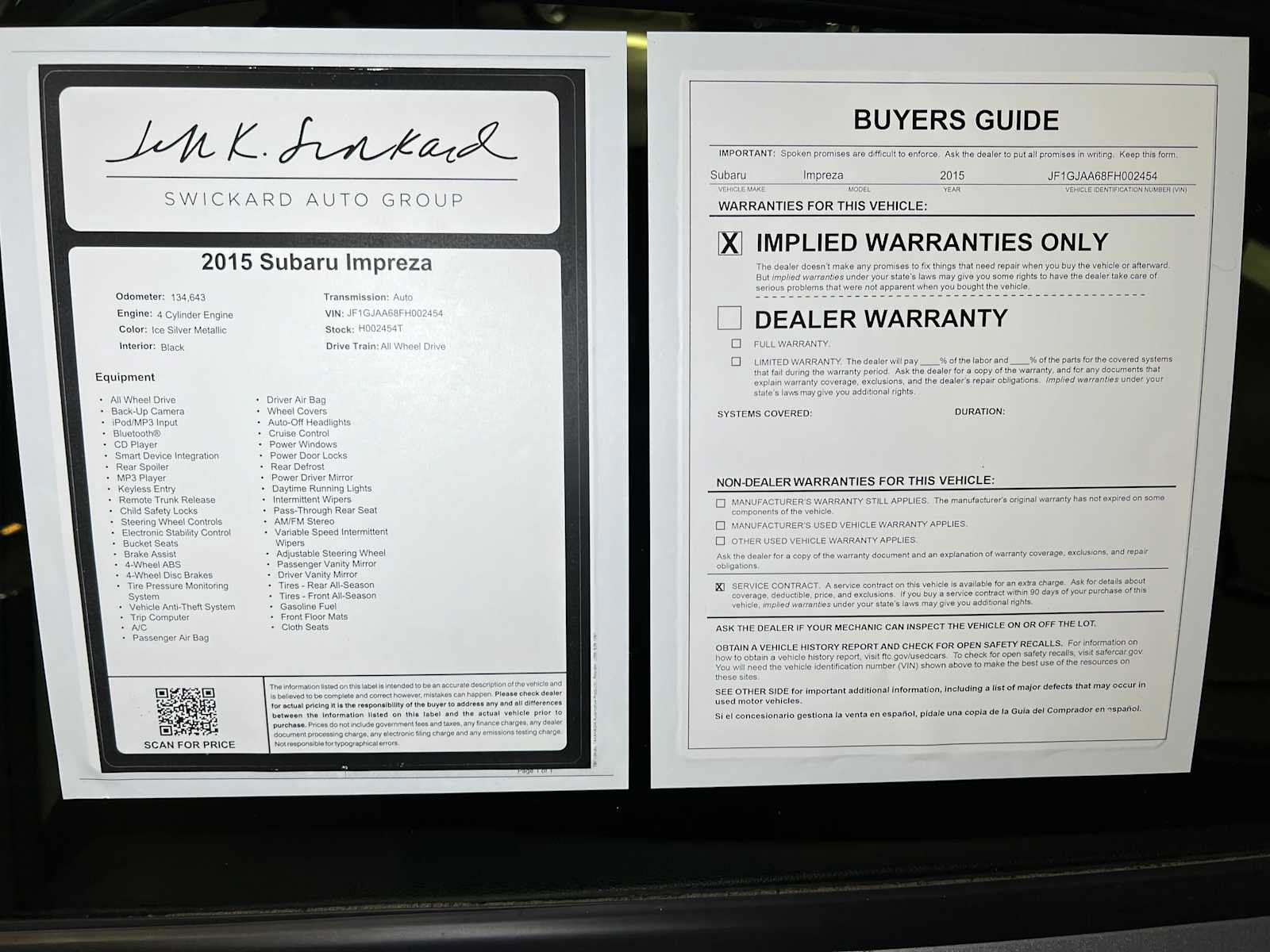 Used 2015 Subaru Impreza 2.0i AWD/4WD image 38
