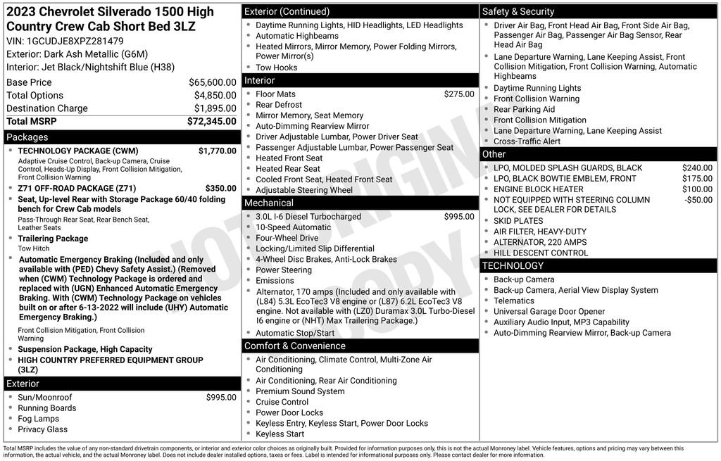 Used 2023 Chevrolet Silverado 1500 High Country w/ Technology Package AWD/4WD image 38