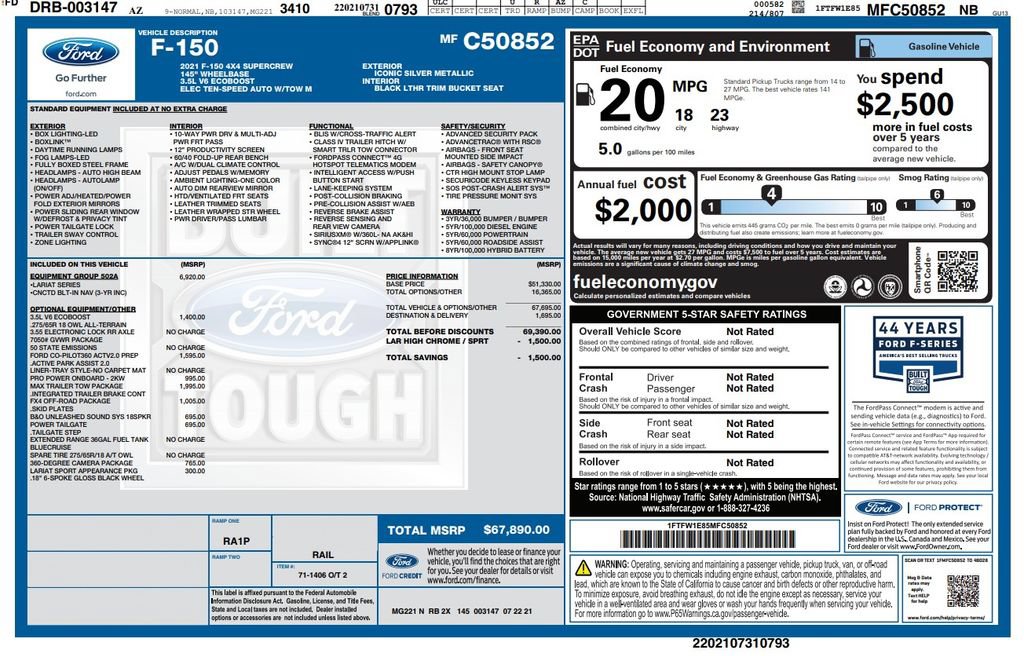 Used 2021 Ford F150 Lariat w/ Equipment Group 502A High AWD/4WD image 3
