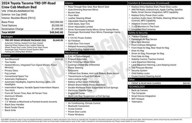 Used 2024 Toyota Tacoma TRD Off-Road w/ TRD Off Road Upgrade Package AWD/4WD image 34