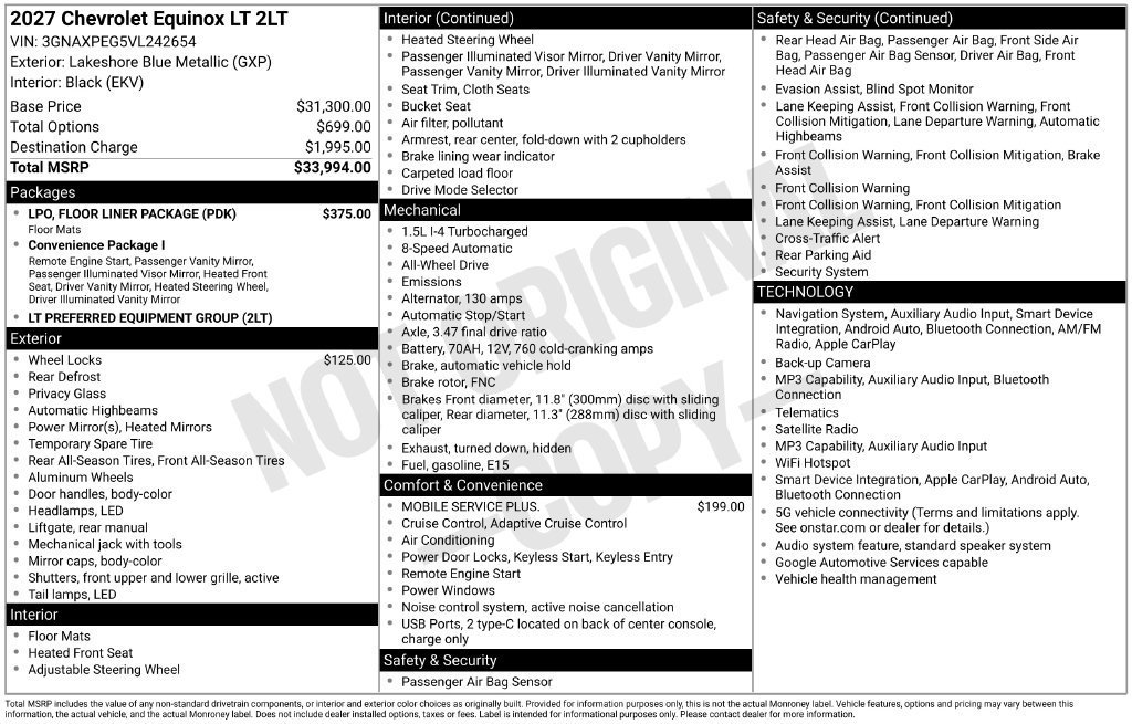 New 2027 Chevrolet Equinox LT w/ LPO, Floor Liner Package AWD/4WD image 10