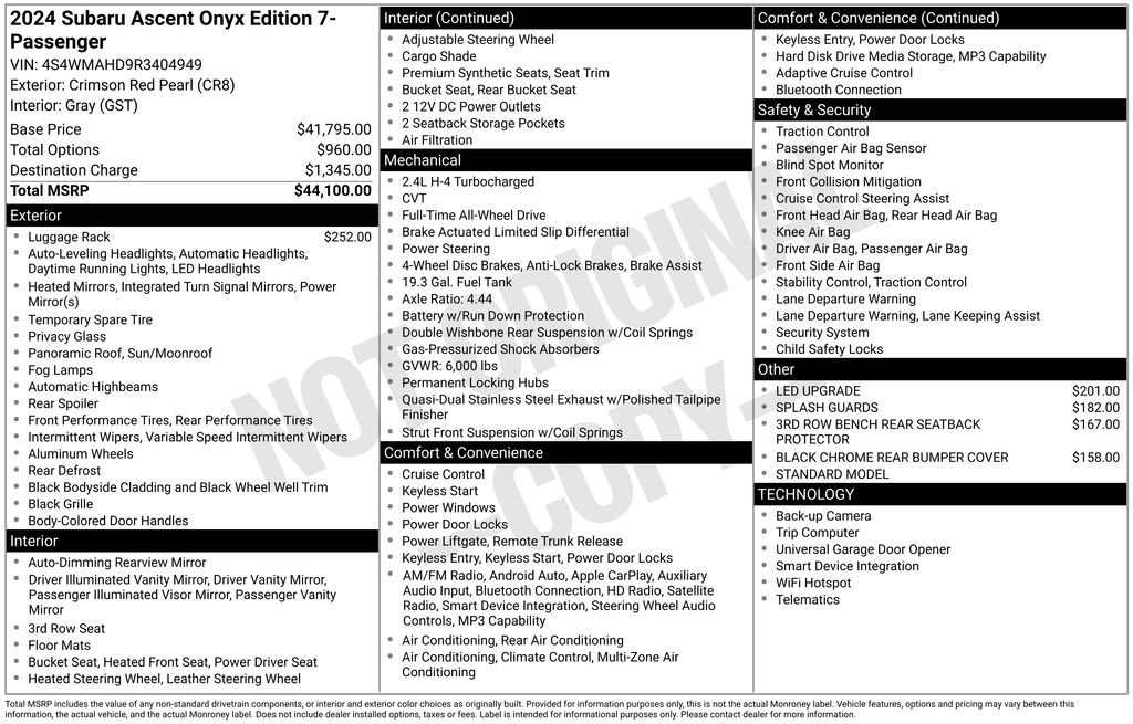 Certified 2024 Subaru Ascent Onyx Edition AWD/4WD image 18