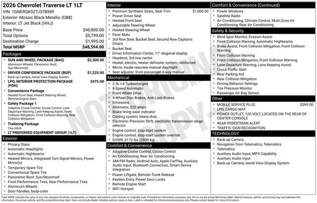 New 2026 Chevrolet Traverse LT w/ Sun and Wheel Package FWD image 4