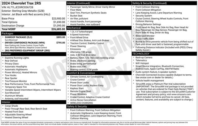 Certified 2024 Chevrolet Trax RS w/ Sunroof Package FWD image 6