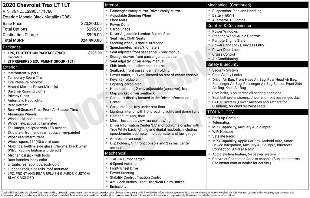 Used 2020 Chevrolet Trax LT w/ LPO, Protection Package FWD image 8