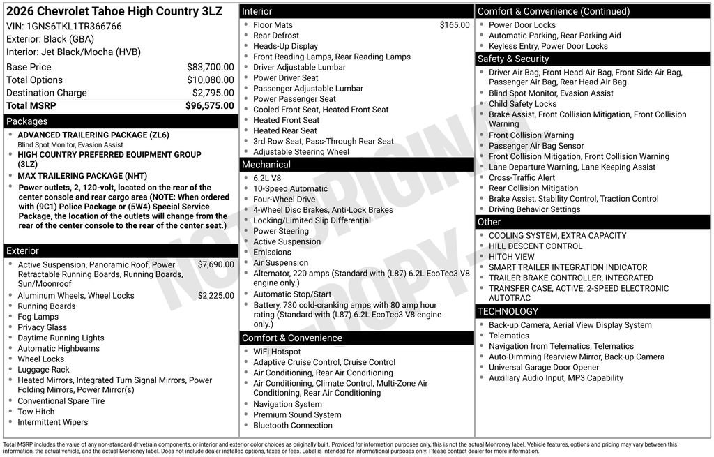 New 2026 Chevrolet Tahoe High Country AWD/4WD image 5