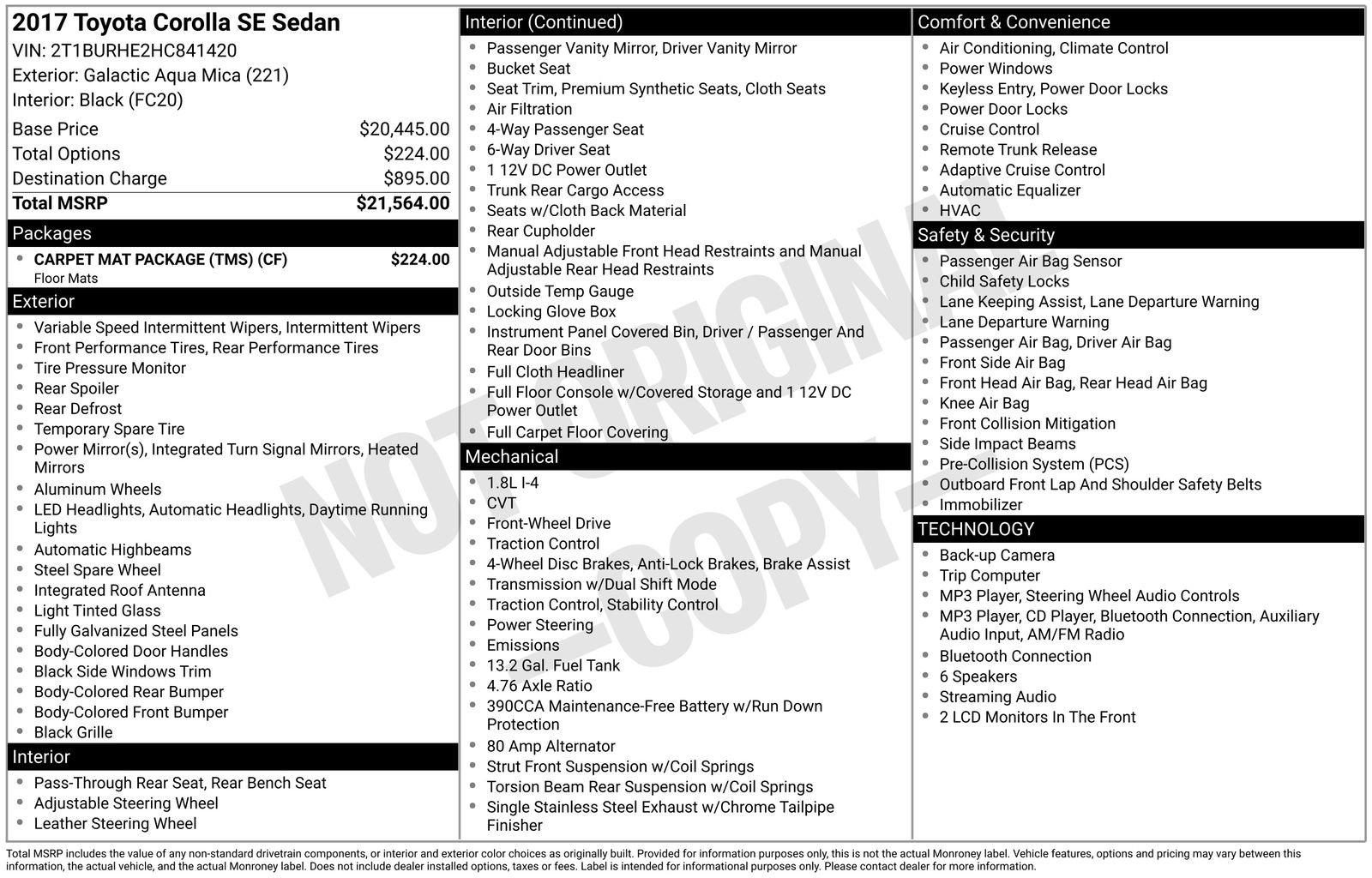 Used 2017 Toyota Corolla SE w/ Carpet Mat Package (TMS) FWD image 5