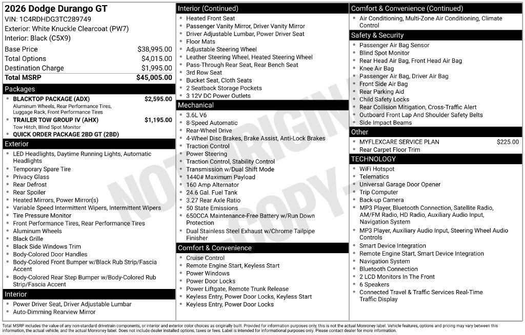 New 2026 Dodge Durango GT w/ Blacktop Package RWD image 5