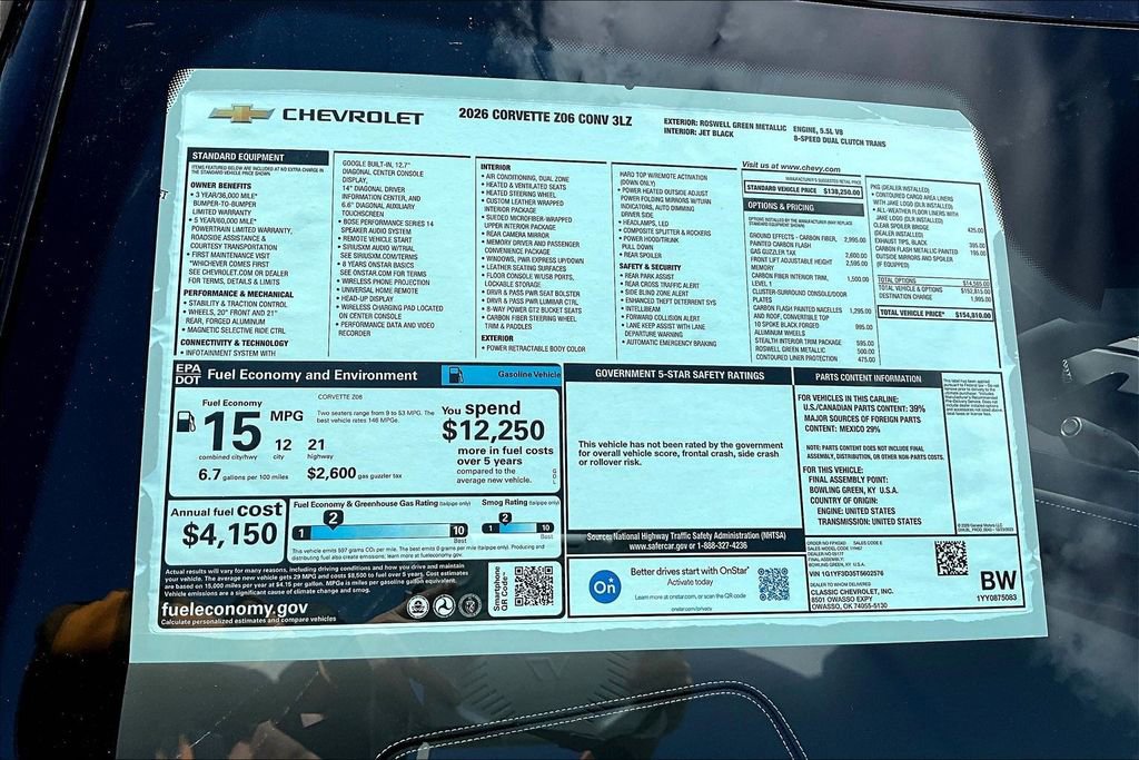 New 2026 Chevrolet Corvette Z06 w/ Stealth Interior Trim Package image 13